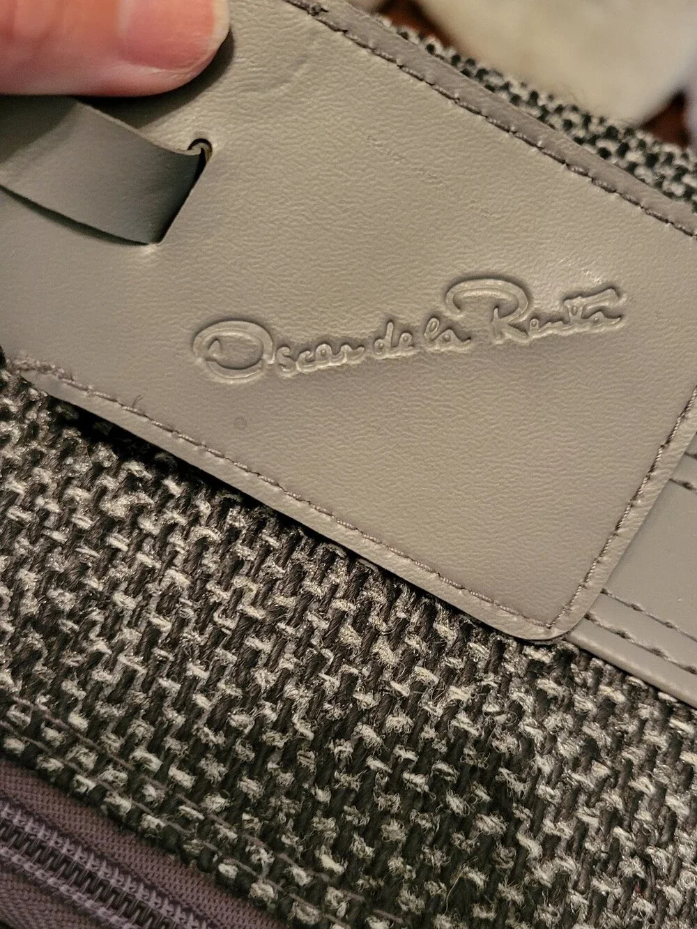 Oscar de la Renta Gray Tweed Textured Travel Bag Set with Gold Hardware